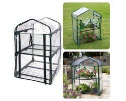 Kweekkas - 2 verdiepingen - 50 x 45 x 80 cm - Voor Planten - Metalen Frame - Transparante PVC Hoes - Roldeur met Rits - Eenvoudig Op te Rollen Hoes - Broeikas - Kas - Serre - Muurkas - Tuinkas - Waterbestendig