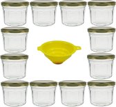 Pots à confiture avec couvercle - 12 bocaux ronds aspect facetté 240 ml - entonnoir de remplissage jaune - Contenu HTML requis pots à confiture avec couvercle