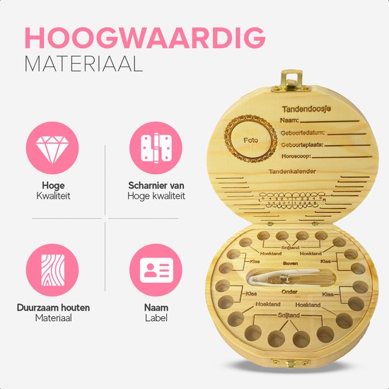 Lvjkes Tandendoos, babytandendoos, houten tandbox voor kinderen, babytandendoos, aandenken organizer voor baby's, kinderen, jongens en meisjes, tandopbergdoos, souvenir, babytanden opbergdoos (roze