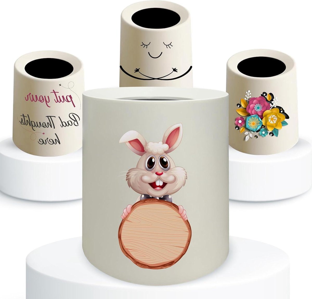 Goedkoopste Bedrukte ronde prullenbak 12L met afneembaar deksel - afvalbak voor badkamer en slaapkamerdecoratie - huisdecoratie en kantoor keuken prullenbak met Rabit Print