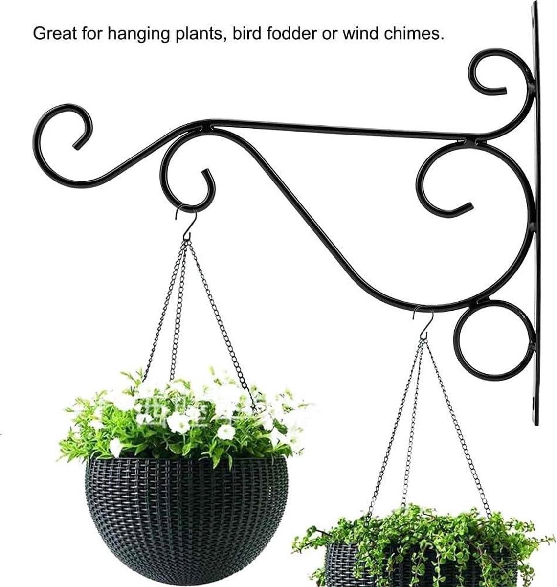 Sarini Set Van 2 Wandhaken Voor Hangplanten – 15 Cm, Zwart, Ijzer, Voor Binnen/buiten