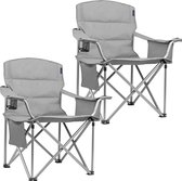 TRVLMORE Campingstoelen - Opvouwbaar - 2 Stuks - XL - Vouwstoelen - 150 kg draagvermogen - Drankhouder - Koelvak - Zijvak - Klapstoel - Grijs