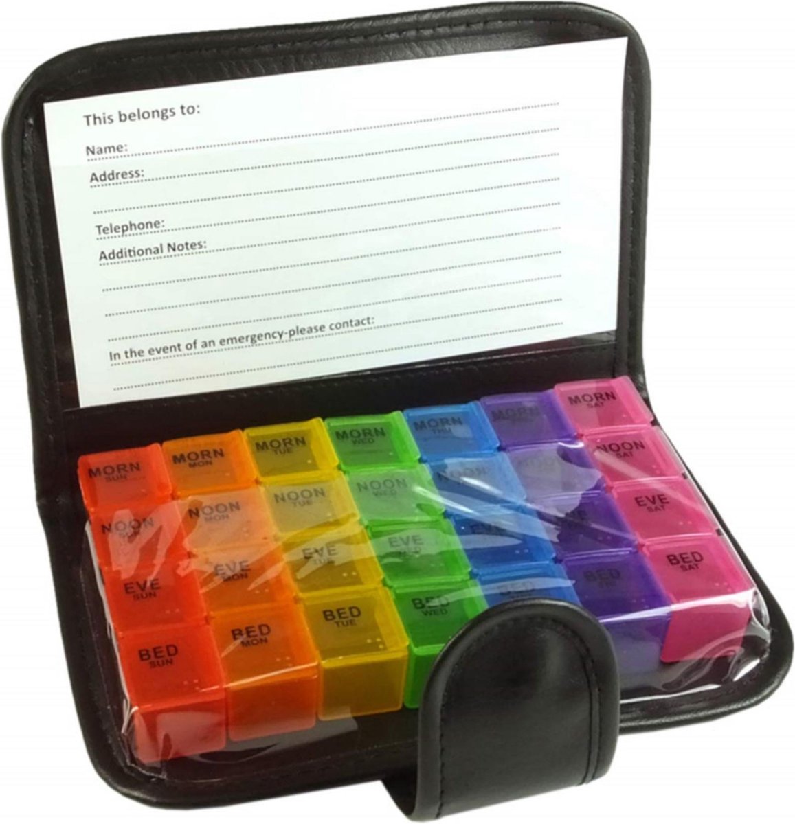 Goedkoopste Benson Pillendoos in Etui - 7 Dagen - 4 Vakken Per Dag - 19 x 14 x 3.5 cm