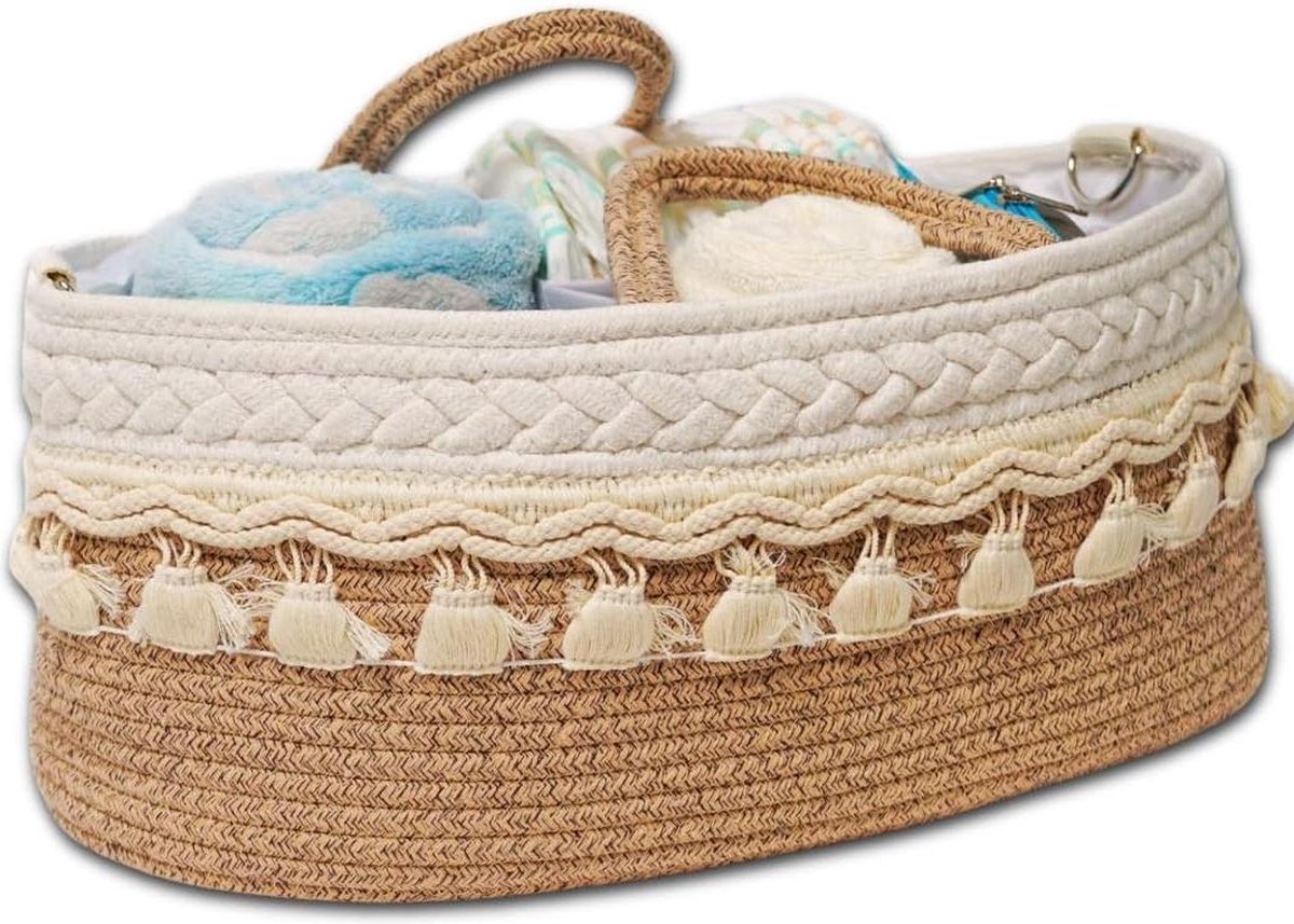 Goedkoopste Luiertas Organizer Draagbare Katoenen Touw Geweven Luiertas Opslag Doe-het-zelf Mand- Pasgeboren Baby Shower Cadeau Tas (BEIGE