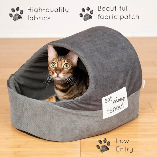 Kattenmand om te slapen – kattenhok indoor – maat L: 60 cm ovaal – kattenmand van wilgentenen – honden met twee verdiepingen – of kattenbed met wasbaar kussen in ecru – natuurlijke mandkleur