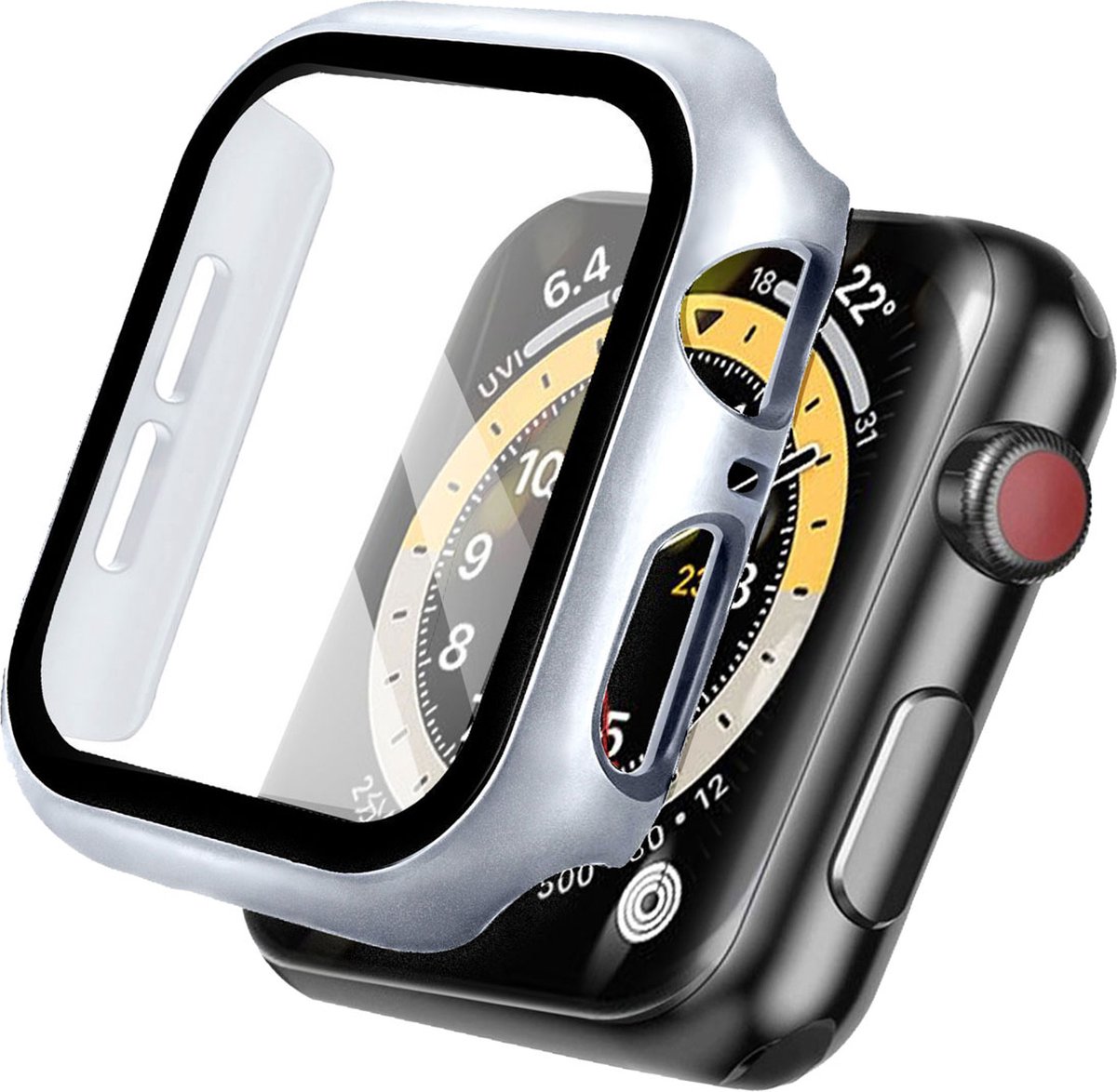 Apple Watch Series 4 / 5 / 6 / SE - 44 mm - Zilver Screen Protector - iMoshion Full Cover Hard Case / Hoesje - Zilver