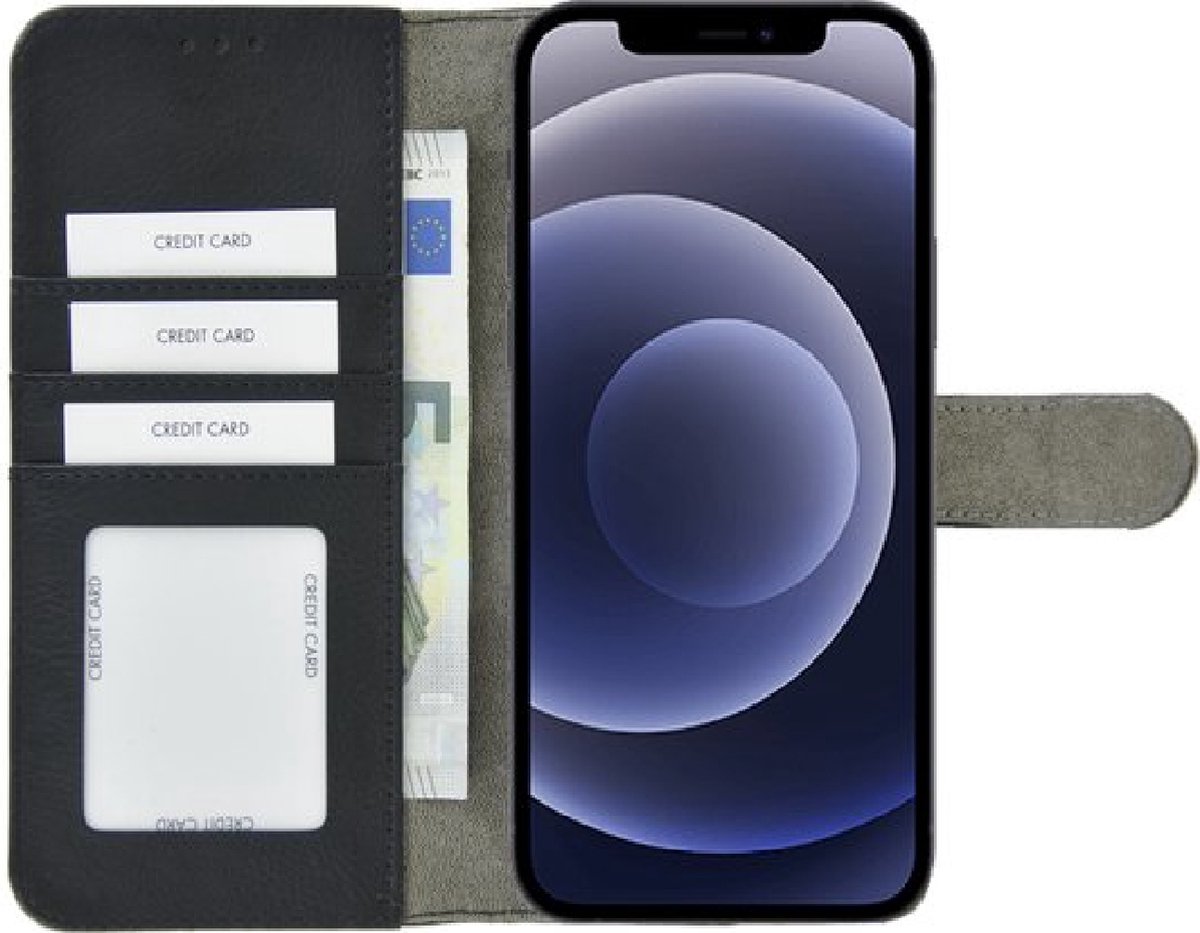 Wallet Book Case puleder Hoesje Geschikt voor Apple iPhone X - Zwart Effen