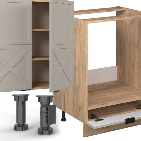 Cuisine complète Vicco Fame- Line – 355 cm, chêne Grijs/beige/doré
