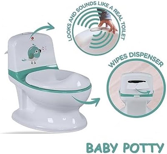 Baby Toilet Potje Realistisch Geluid Doorspoelen, Toilet Training voor Jongens en Meisjes, Stabiel, Comfortabel, Verwijderbaar Bakje. Ideaal eerste toilet. (groen) — afbeelding 5