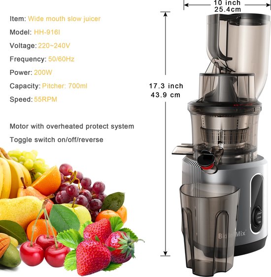 Eszenzics™ Juicer XL - Krachtige 200W Blender - Slowjuicer - Moderne sapcentrifuge - Extra brede invoer - Groente en Fruit - Eenvoudig schoon van Eszenzics™ — afbeelding 3