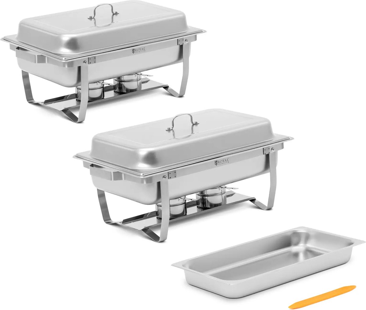 Warmhoudbak - Chafing dish - Set van 2 - GN 1/1 - 2 x 7,5 l - 2 brandstofcontainers - Royal Catering RCCD-2SET9