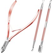AdroitGoods 3 delige Nagelriem Knipper set - Rose Gold - Cuticle Pusher Duwer Verwijderaar Trimmer Mesje - bokkenpootje nagels