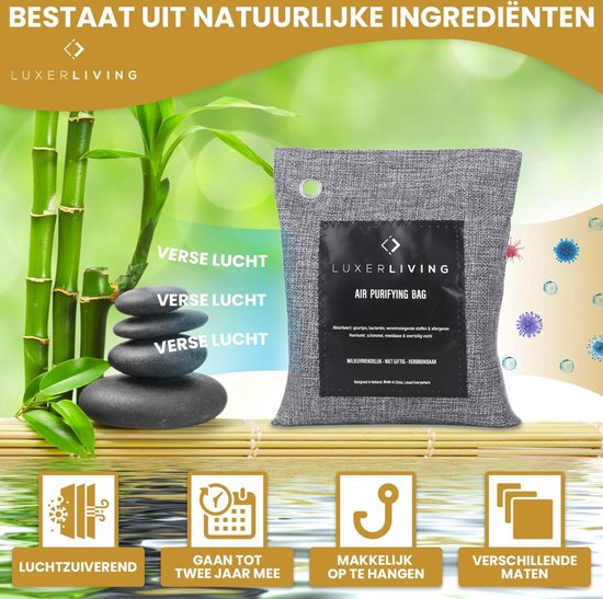 Sac Charbon Actif Bambou 75 G – Déshumidificateur & Purificateur D’Air Naturel Anti-Odeurs Pour Chaussures, Voiture, Chambre, Placard