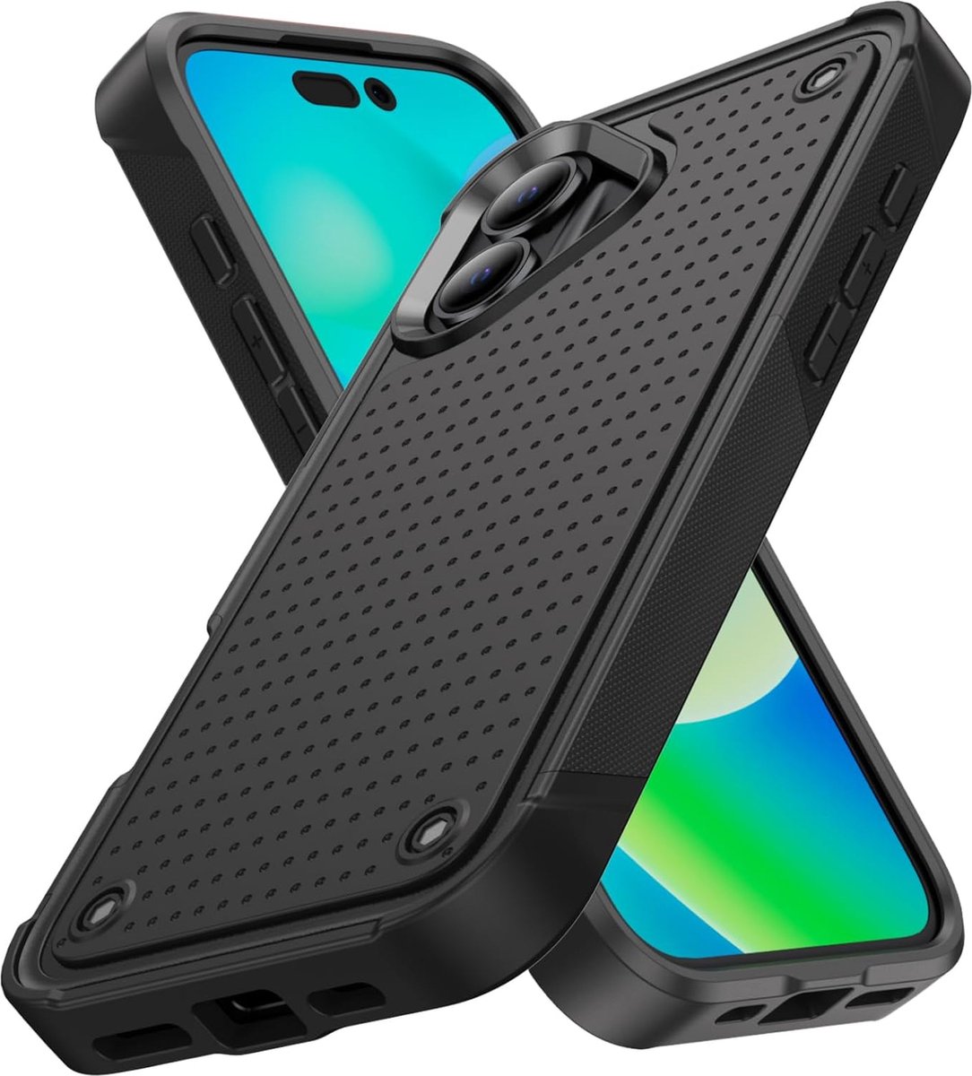Casemania Hoesje Geschikt voor Apple iPhone 16 Plus - Zwart - Armor Back Cover