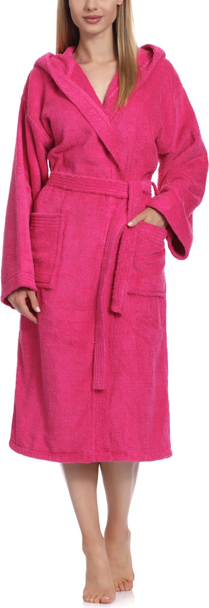 Ladeheid Dames Badjas met Capuchon - 100% Katoen - Wasmachine bestendig - Badstof - Roze -