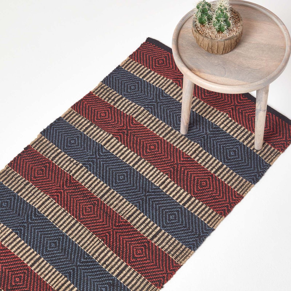Homescapes Handgeweven veelkleurig gestreept jute vloerkleed met geometrisch patroon 66 x 200 cm