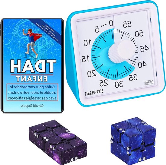 Foto: Analoge visuele timer met twee oneindige kubussen anti stress kinderen leren en tijdmanagement timer met stil aftellen van 60 minuten aanbevolen pakket voor adhd of dyspraxische kinderen time timer