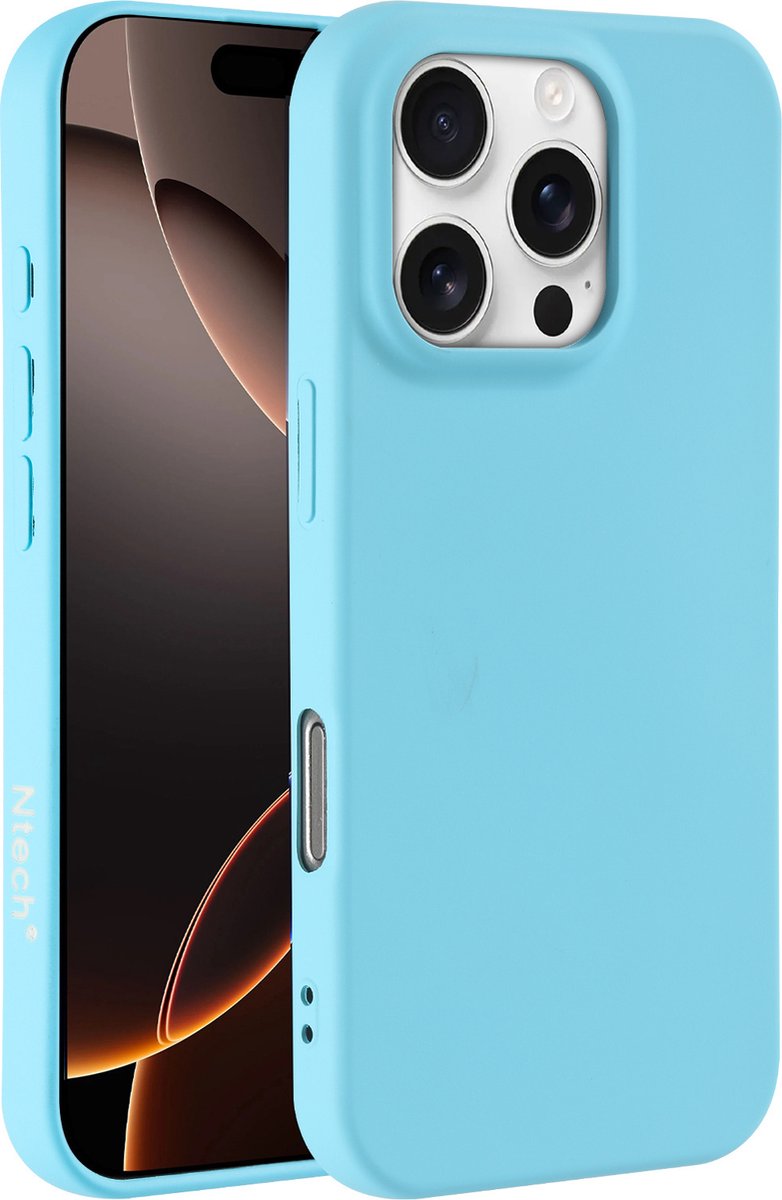 Hoesje Geschikt voor iPhone 16 Pro Max – Zacht siliconen liquid backcover – Licht Blauw