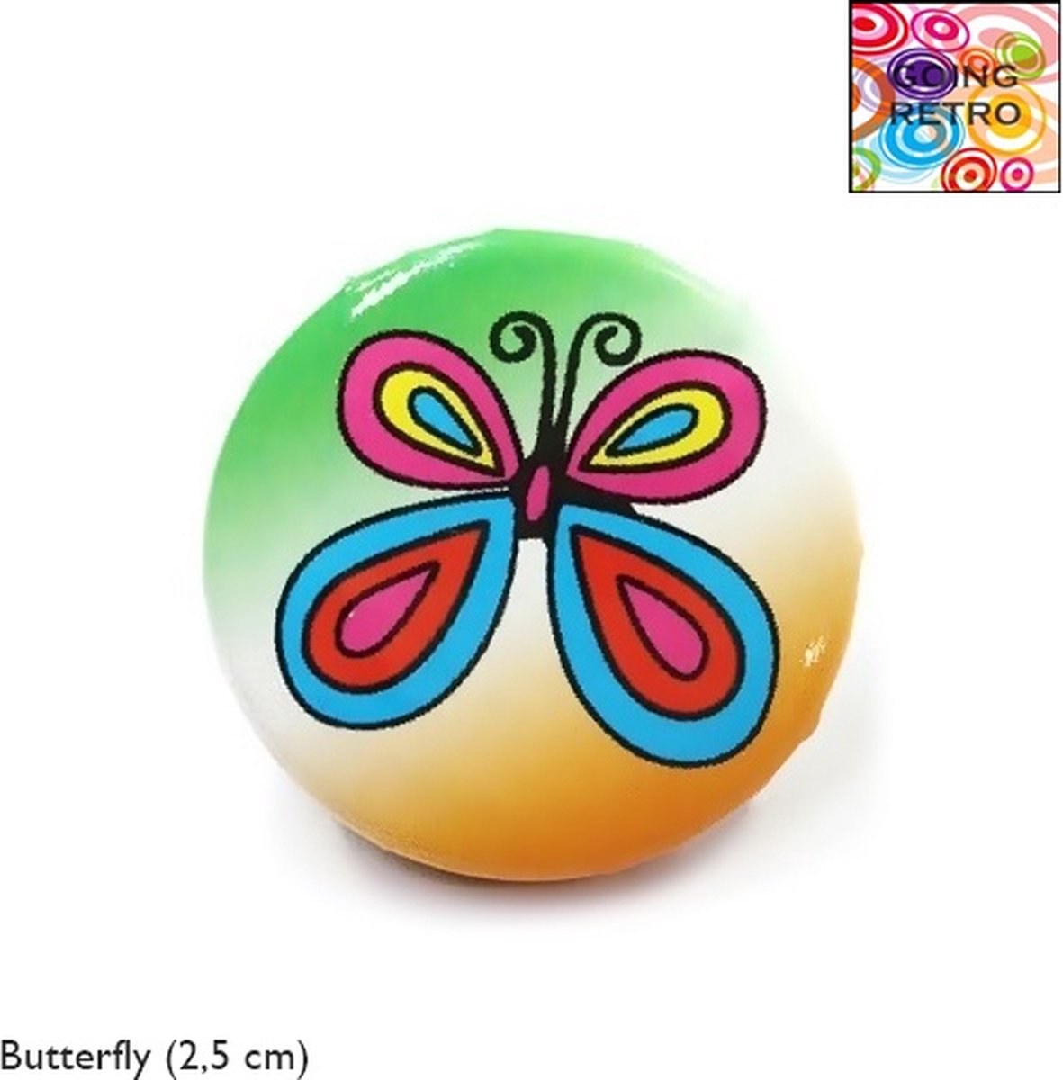 Going Retro® - Trendy Button Brôche - (41) Vlinder Multi colour – Groen Geel – ca. 2,5 cm – Volwassenen Jeugd Kinderen – Unisex – Casual - Thema Feest