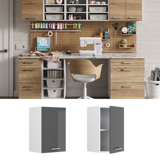 Vicco Armoire suspendue universelle R- Line, Anthracite brillant/ Wit, 40 cm avec étagères ouvertes