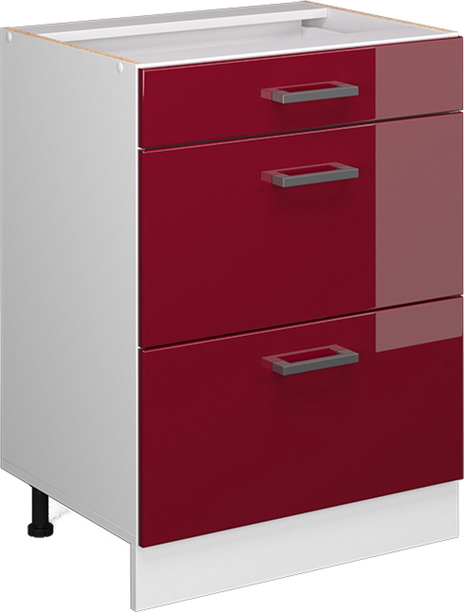 Vicco R-Line Universele onderkast – 60 cm met laden, zonder werkblad Bordeauxrode hoogglan