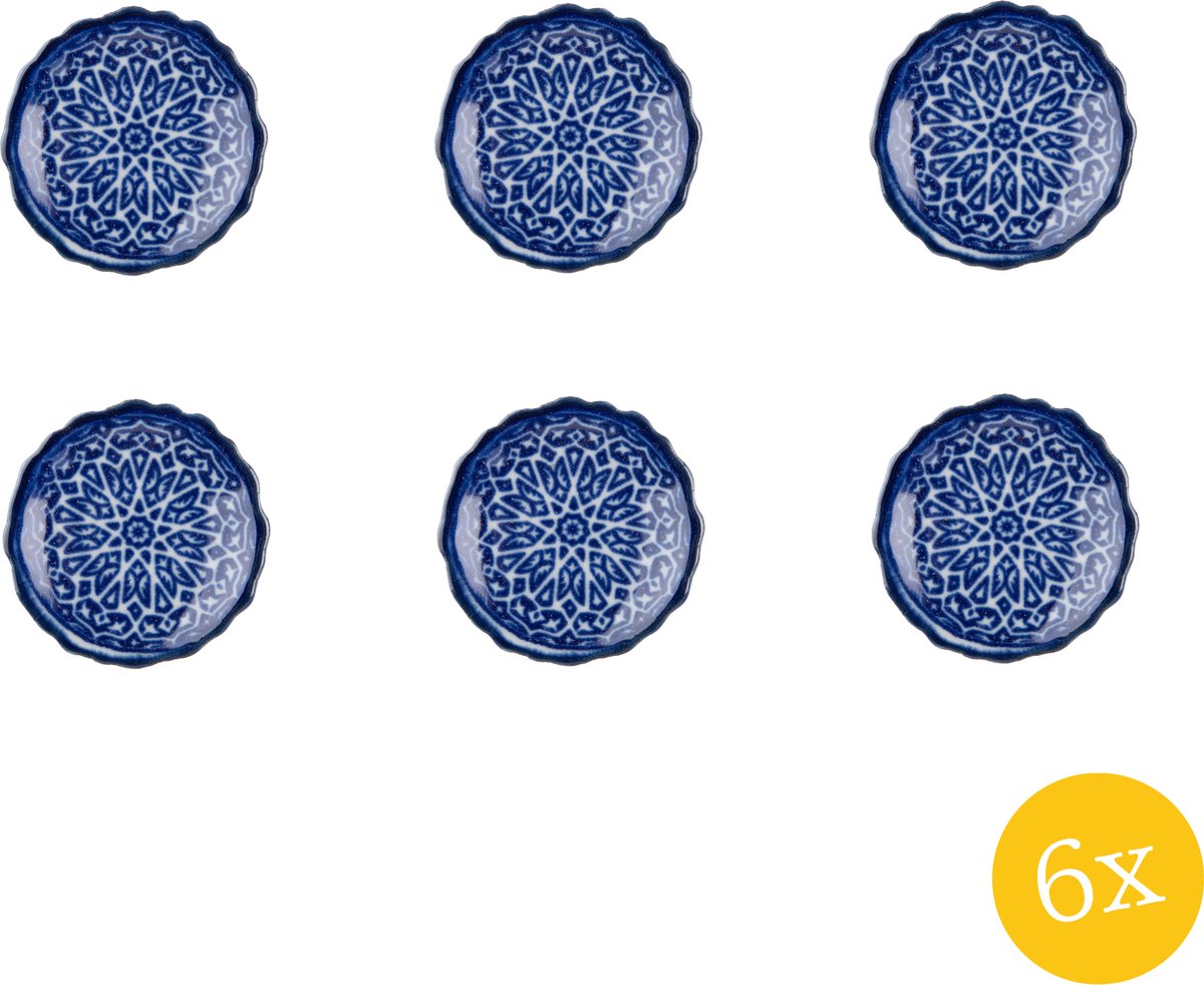 Deurknop set van 6 stuks Ø 4x4 cm Blauw Keramiek Rond Bloem Meubelknop