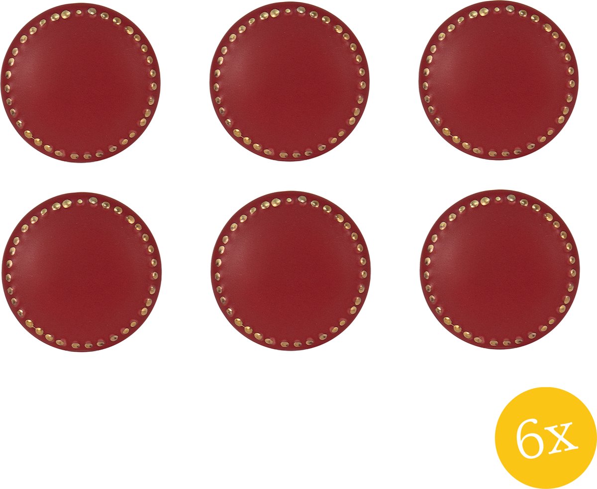 Deurknop set van 6 stuks Ø 4 cm Rood Goudkleurig Keramiek Meubelknop