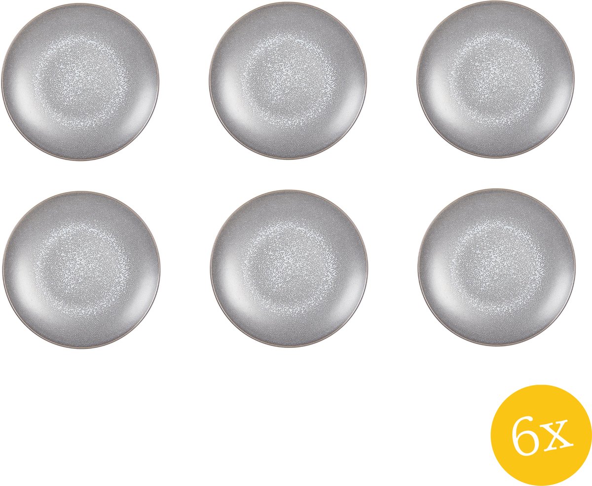 Clayre & Eef Dinerbord set van 6 stuks Ø 27 cm Grijs Keramiek Eetbord