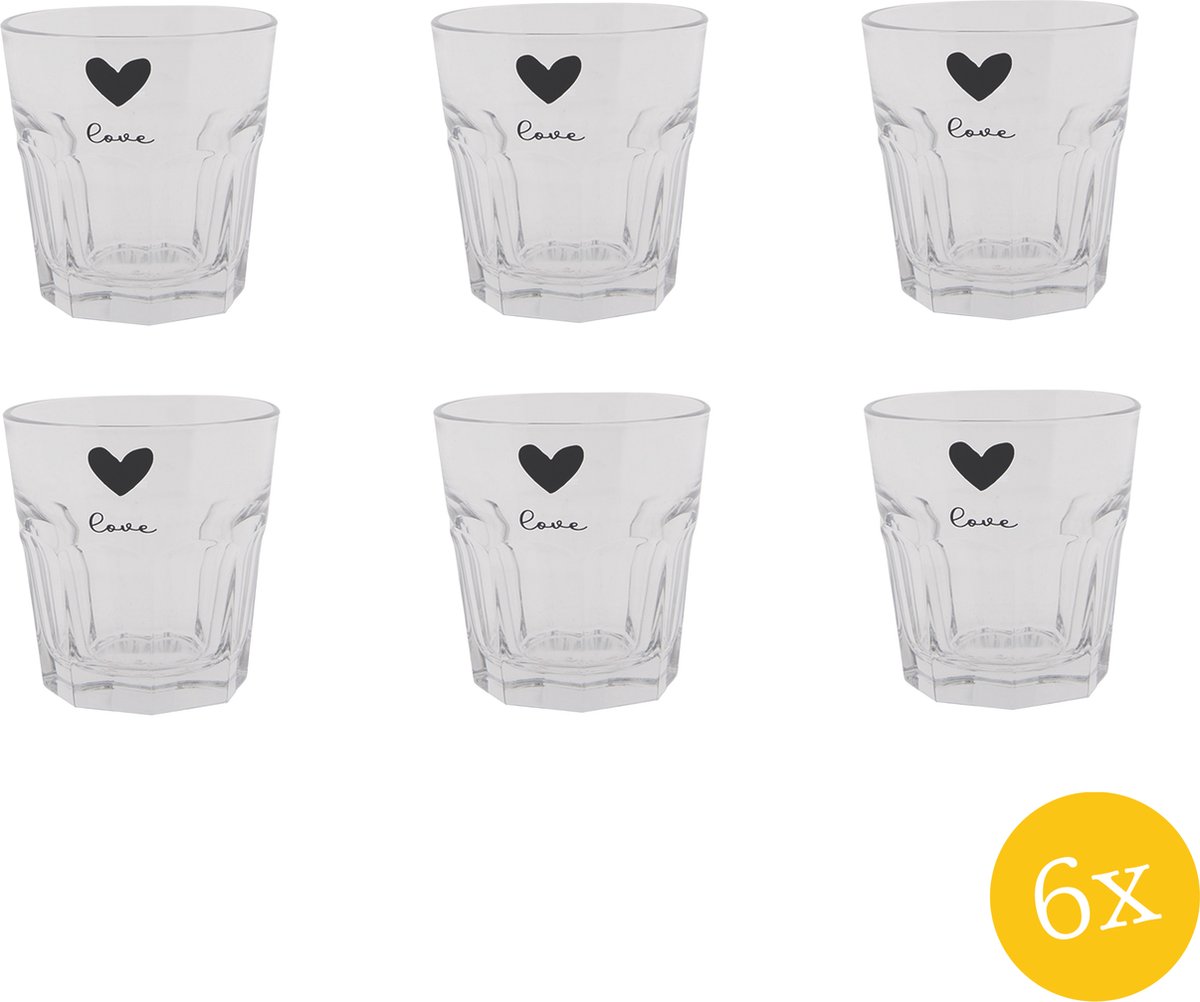 Clayre & Eef Waterglas set van 6 stuks 180 ml Glas Hart Love Drinkbeker