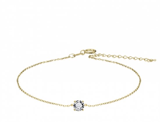 Foto: Gisser jewels armband solitaire gezet met zirkonia steen in een chaton 4mm lengte 17 3cm 14 karaat geelgoud