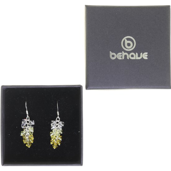 Behave – Boucles d'oreilles – Boucles d'oreilles grappes en argent sterling 925 avec pierres de cristal Swarovski Elements jaunes et transparentes