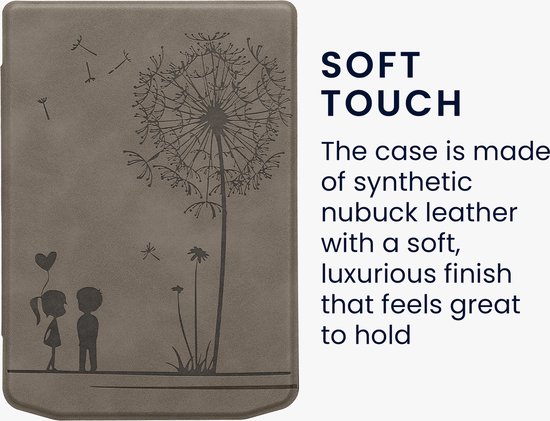 kwmobile e-reader hoesje geschikt voor Pocketbook Verse / Verse Lite / Verse Pro / Color / Vivlio Light/Light HD hoes - Ereader flip case met standaard - Kunstleren e reader cover - Paardenbloemen Liefde design in grijs van Merkloos — afbeelding 5