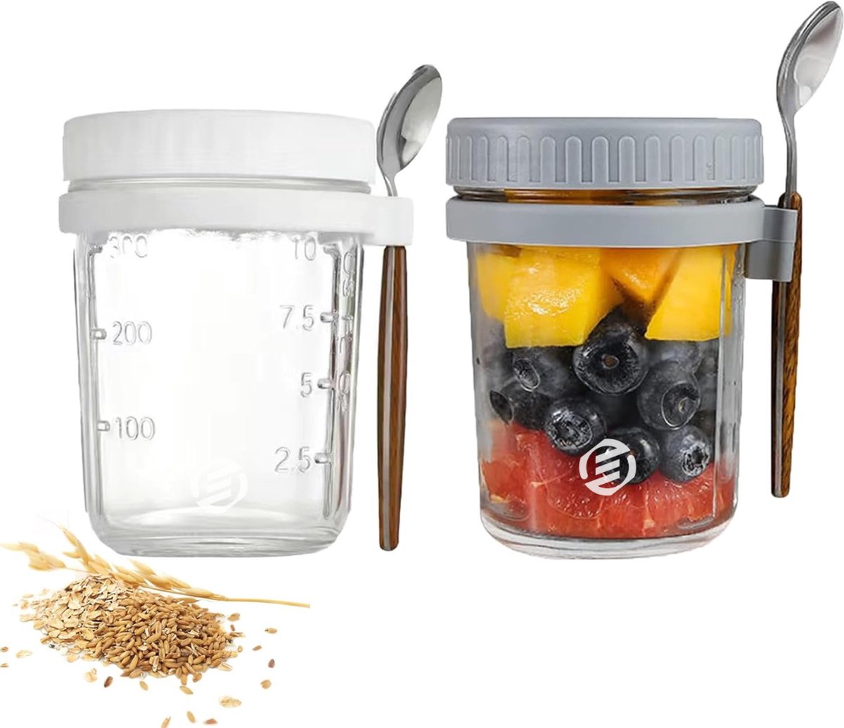 Equivera Overnight Oats Potjes - Muesli Beker - Mason Jar - Havermout - Set - Must have voor jouw ontbijt
