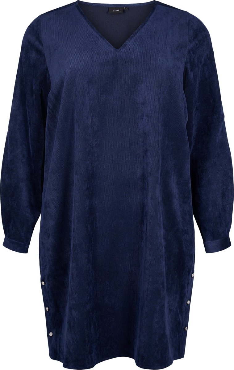 ZIZZI VELENA, L/S, ABK BUTTON DRESS Dames Jurk - Blue - Maat M (46-48)