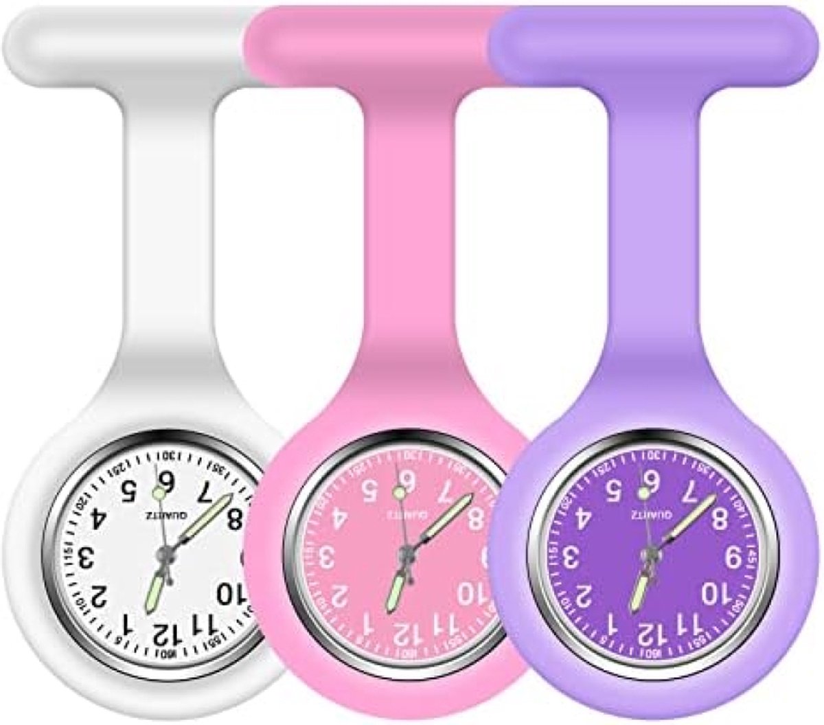 Montre Médicale Quartz Lot De 3 Montres Infirmière Avec Clip - Silicone Extensible - Aiguilles Lumineuses - Quartz Précis - Noir, Bleu, Blanc Porte Badge