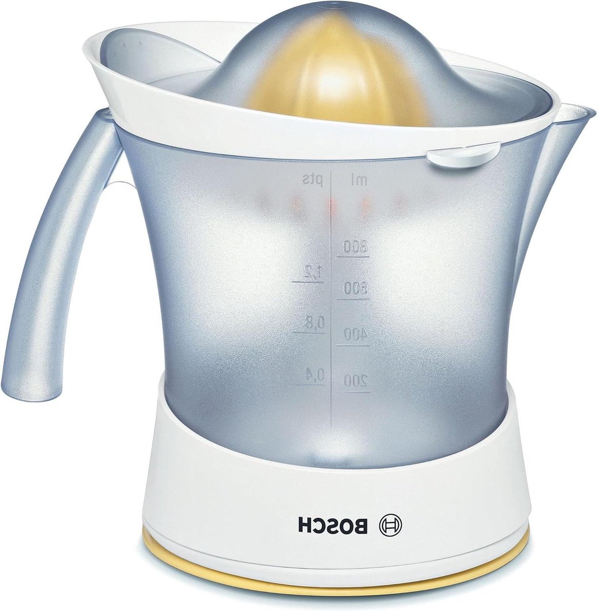 Universele perskegel voor kleine en grote vruchten - VitaPress MCP3500N citruspers - Hoge sapopbrengst - Sapcontainer van 0,8 l - Vaatwasmachinebestendig - 25 W - Wit geel