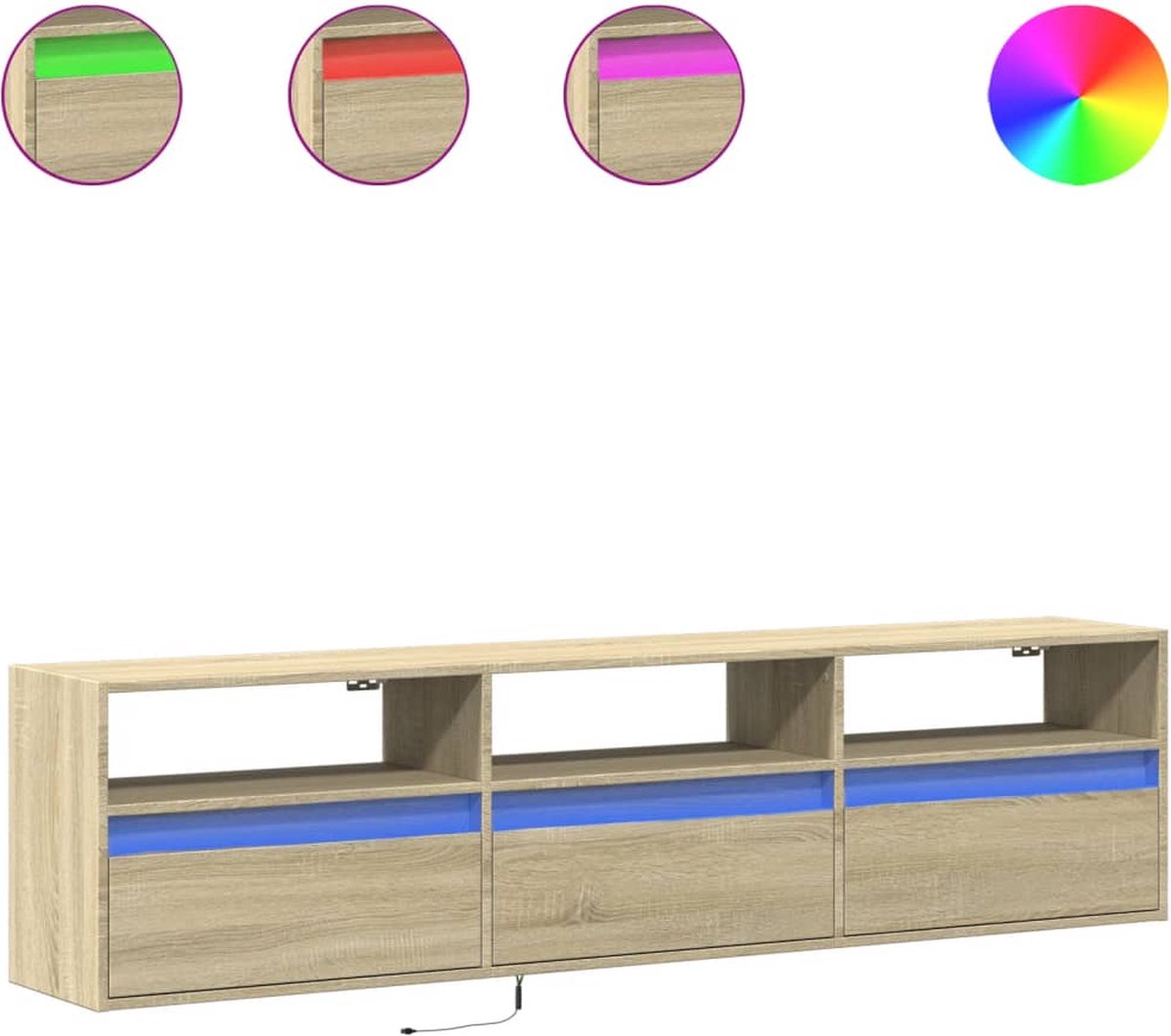 vidaXL - Tv-wandmeubel - met - LED-verlichting - 180x31x45 - cm - sonoma - eiken