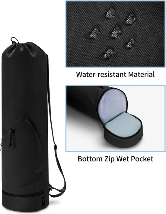 Yogamat Tas Drager - Schoudertas - Sportpad-rugzak - Yogamattas - Yogamatdrager - Yogamattas met waterfleszak en natte zak aan de onderkant, sportyogamat draagt ​​multifunctionele opbergtas - 1 Stuks Zwart 78x19cm van Merkloos — afbeelding 3