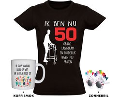 50 jaar Dames T-shirt + Koffiemok + Happy birthday bril - 50e verjaardag - feest - grappig - verjaardag - cadeau