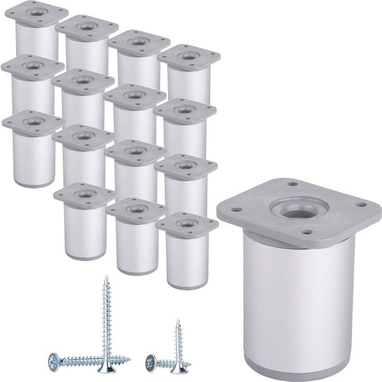 thumbnail: Set Van 8 Stuks) In Hoogte Verstelbare Meubelpoten Rond, Materiaal: Kunststof, Aluminium. Schroeven Inbegrepen (8, 10 Cm Hoogte