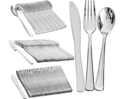 MATANA - 180 Elegante Herbruikbare Zilveren Plastic Bestekset - 60 Messen, 60 Vorken, 60 Lepels voor Bruiloften, Verjaardagen, Feesten en Evenementen