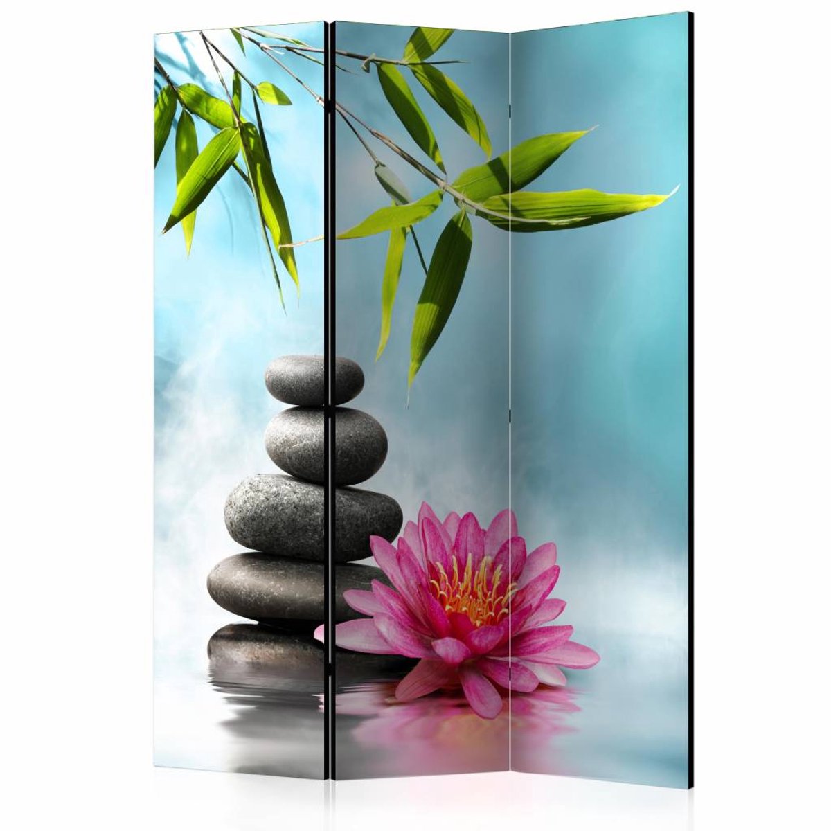 Vouwscherm - Water lelie en Zen stenen 135x172cm gemonteerd geleverd, dubbelzijdig geprint (kamerscherm)