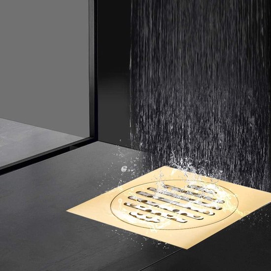 Vierkante Douche Afvoerputje, 4 inch Zwarte Badkamer Douche Afvoerputje Afdruiprek met Ronde Afneembare Cover voor Keuken Hotel Badkamer Accessoire