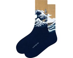 Kunst sokken - De Grote Golf van Kanagawa: Hokusai - Sokken Dames 36 40 - Biologisch Katoenen Sokken - funny socks happy - Vrolijke Sokken - Grappige Sokken - Sokken Cadeau