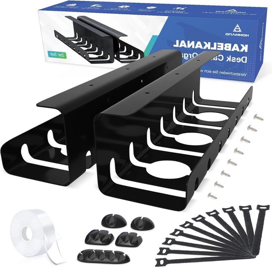 10 stuks herbruikbare klittenband kabelbinders, zwart, 300 x