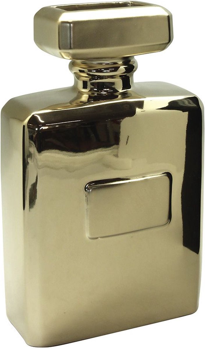 Gilde Handwerk - Vaas - Bloemevaas - Trendvaas - Parfum - Parfumfles - 22x13.5x7cm - Goud - Keramiek