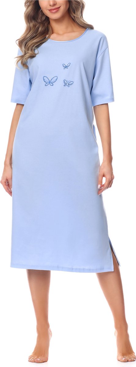Merry Style Dames Nachthemd - Nachtjapon - Korte Mouwen - Katoen - MS-DR-Malwa-ND-KR - Blauw - XXL