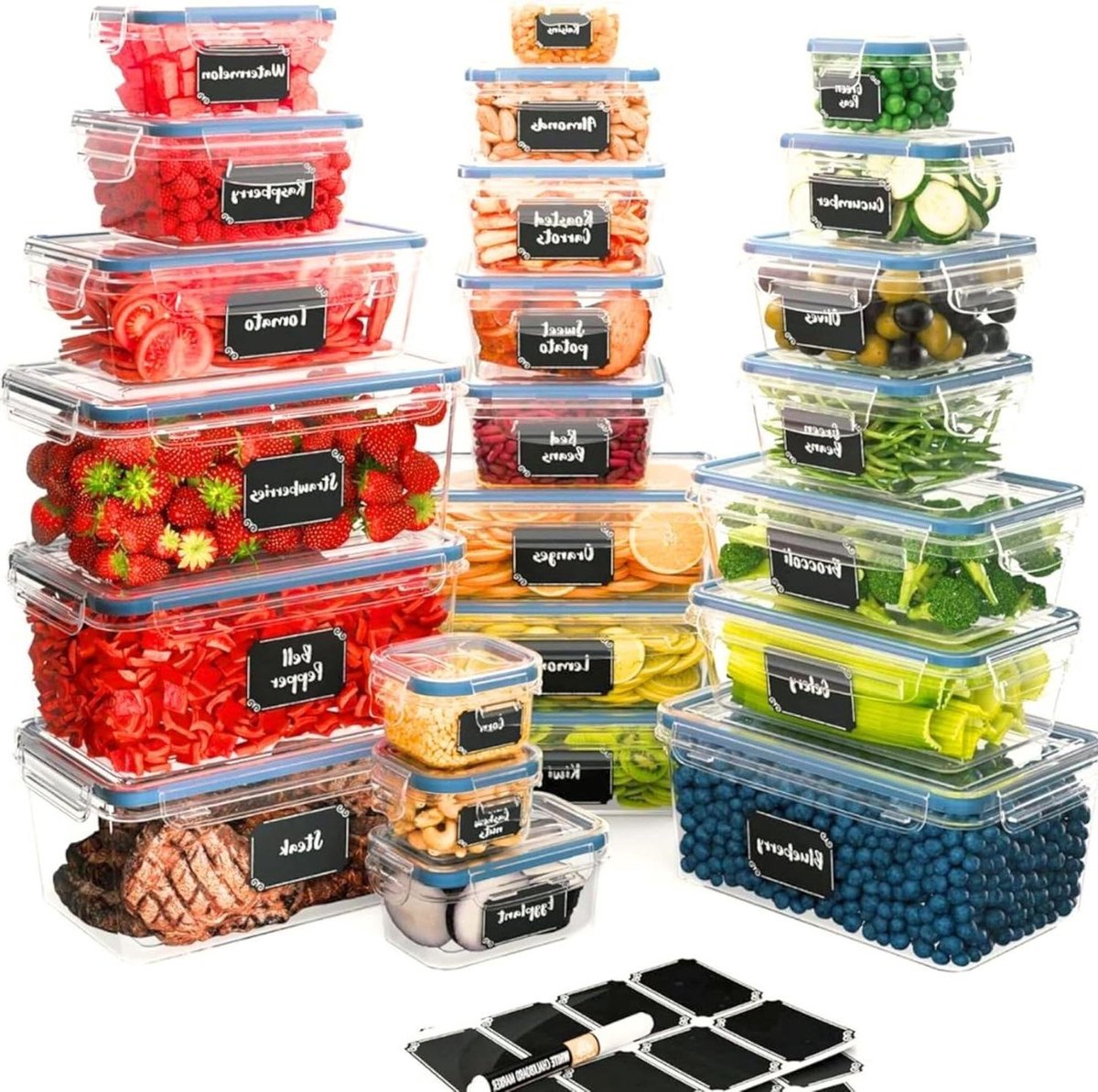 48 Pack 24 Pack Food Containers with Lids Airtight Plastic Food Dispensers for Pantry Organization BPA Free Fridge Storage
