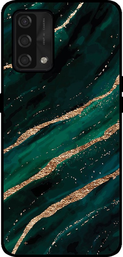 Smartphonica Coque de téléphone pour Oppo A74 4G avec impression marbrée - Coque arrière en TPU design marbre - Vert Or pour Oppo A74 4G