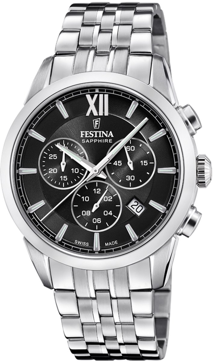 Festina F20040-4 Heren Horloge - Chronograaf - Mineraalglas - Roestvrijstaal-Staal - Zilverkleurig - Ø 41 mm - Quartz - Vouw-Vlindersluiting